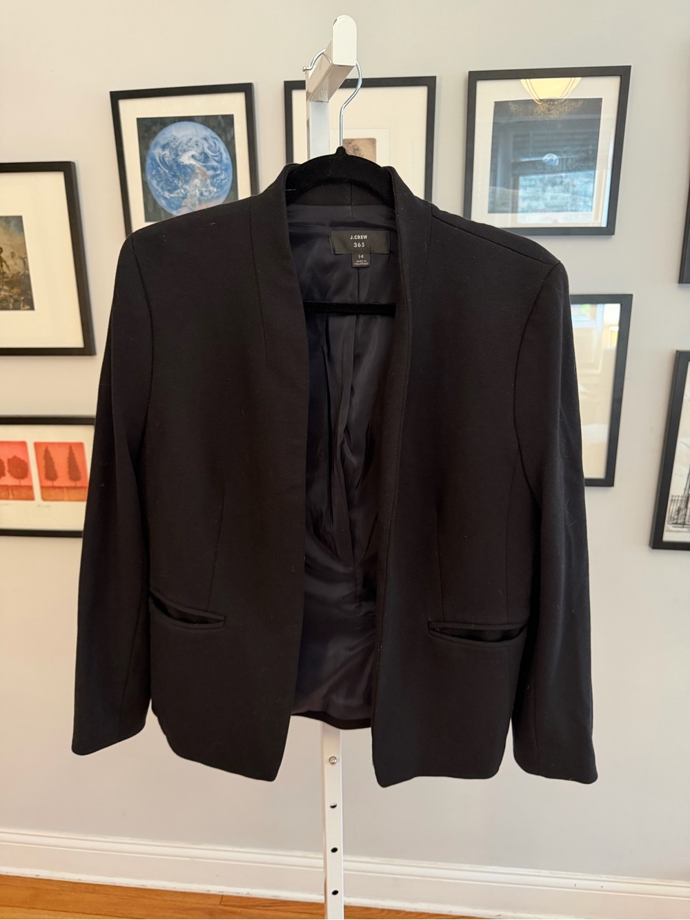 J. Crew Black Going Out Blazer - Collarless Open-Front Blazer in Stretch Twill